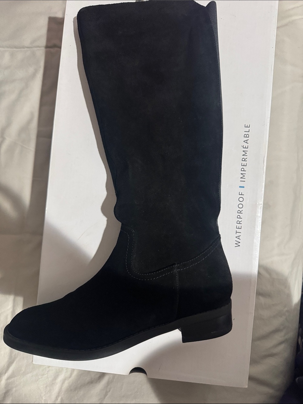 Women's Black Waterproof Suede Tall Boots - aqua college